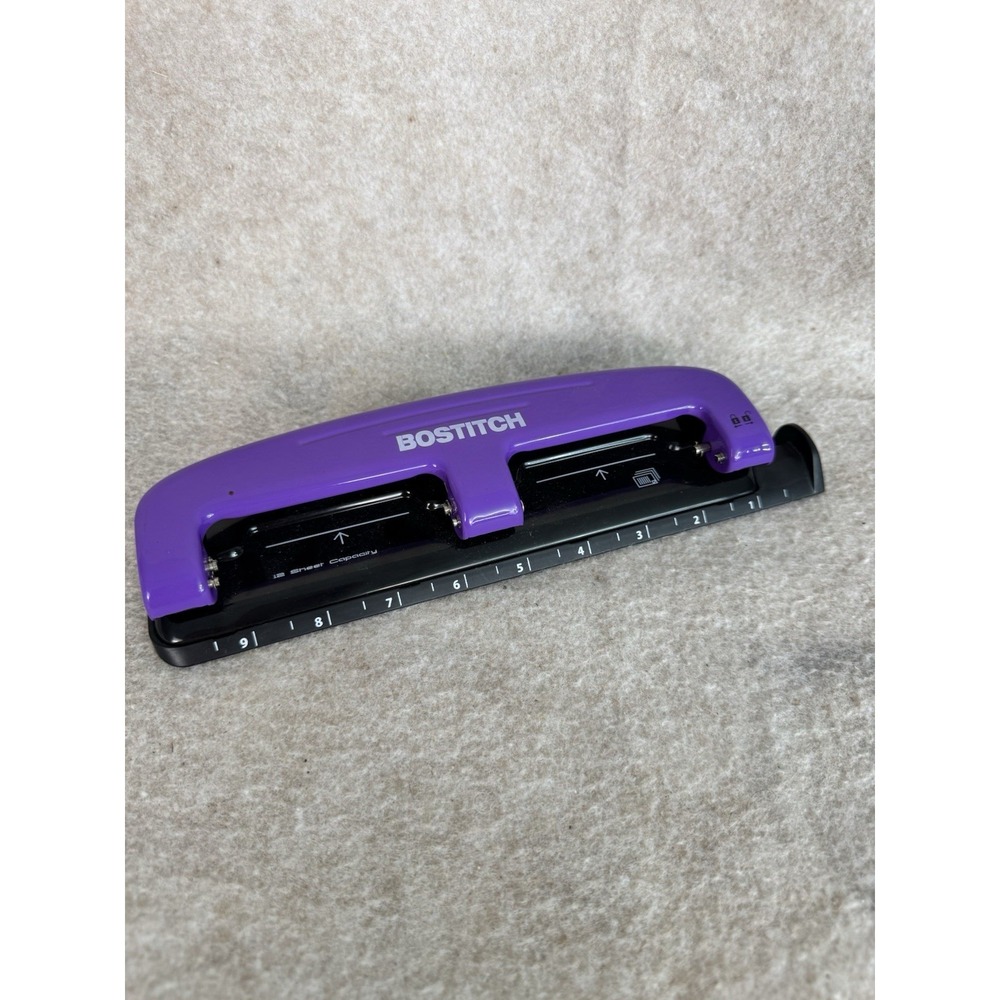 Bostitch Office 3 Hole‎ Paper Punch 12 Sheet Capacity All-Metal - Purple / Black